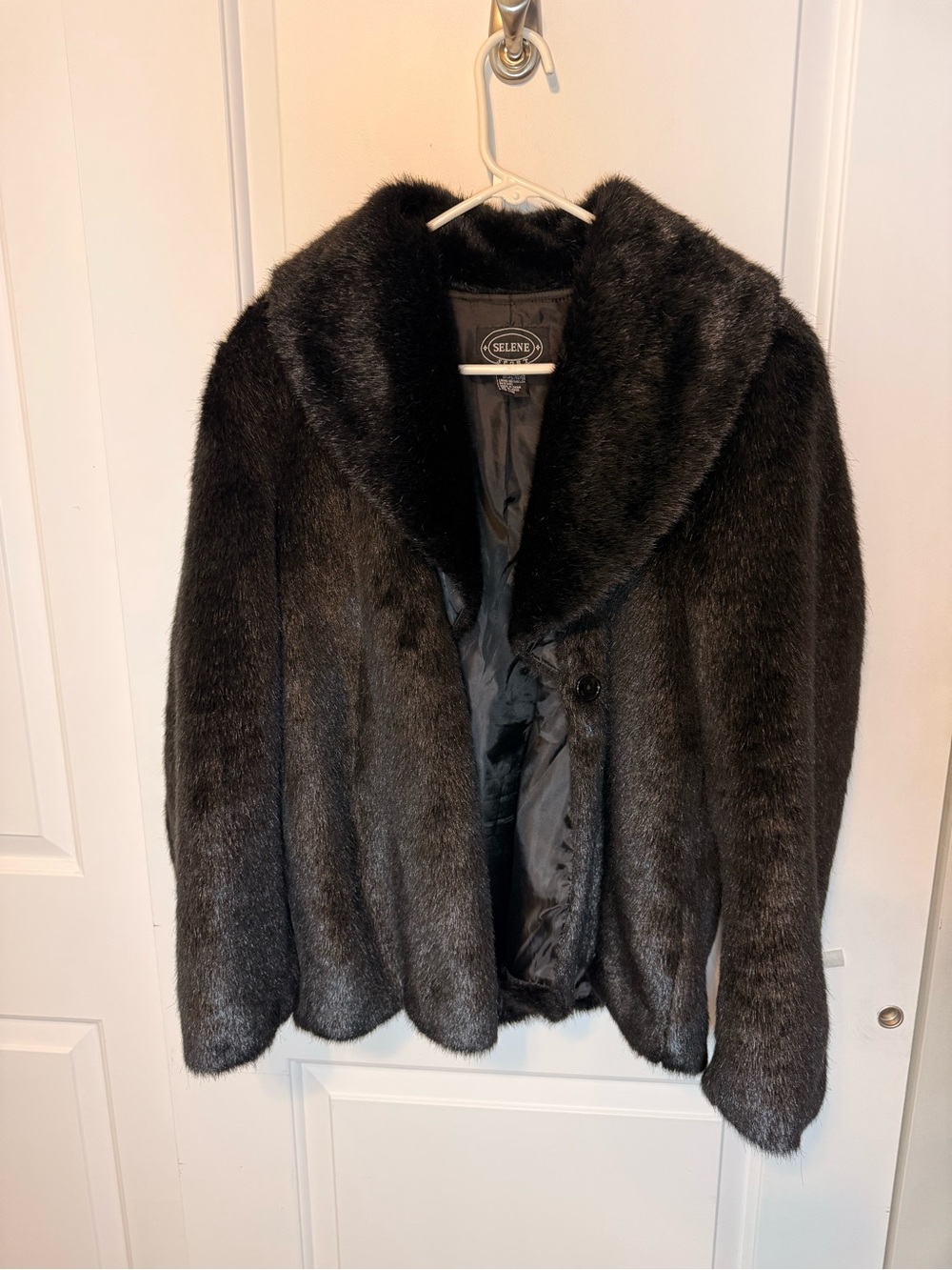 Black Faux Fur Shawl-Collar Jacket by Selene Sport